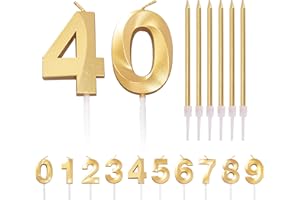 HONGCI 40th Birthday Candles - Number 40 & Age 40 Gold Long Candles for Birthday Cake Toppers