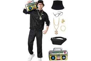 Ezuwail 80er 90er Jahre Outfit für Herren Retro Trainingsanzug Halloween Karneval Kostüme 80er Sportanzug Jogginganzug 9Stk