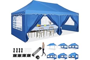 HOTEEL Gazebo pieghevole 3 x 6 cm, con 6 pannelli laterali, impermeabile, stabile, impermeabile, 3 x 6, protezione UV 50+, custodia con ruote, per feste, esterni, giardino, matrimonio, campeggio,