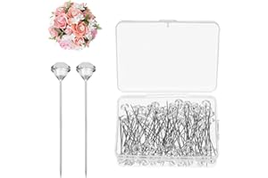 TIESOME 100pcs Diamond Bouquet Pins, 5,1 cm spille decorative fiore matrimonio spille, spille lungo con scatola rotonda spille testa dritta per bouquet tessuti cucito sartoria lavoro di cucito