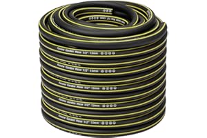 Fevone Manguera de jardín de 50 m, para jardín, 13 mm (1/2 pulgadas), 4 ly, 25 bar, muy resistente, portátil, exterior, flexible, resistente, con correa, protección contra torceduras, negro/amarillo