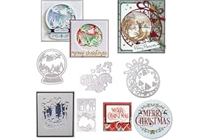 Sadodo Metal Cutting Dies for Card Making,4PCS of Merry Christmas,Round Circle Frame,Globe Ball,Forest& Deer, Scrapbooking Embossing Stencil,Xmas Gift Paper Card DIY
