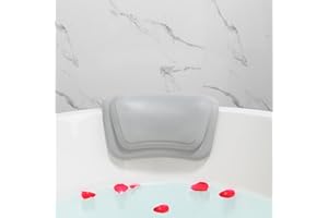 Lonkenn Almohada Bañera, Almohadas de Baño con Ventosas, Almohada Bañera Ergonómica, Waterproof Bath Headrest Bathtub para Todas Las Bañeras, SPA en Casa Bañera de Hidromasaje-Gris