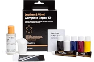 Furniture Clinic Kit de Réparation Complet pour Cuir Noir Inclut Surface Abîmée Vinyle et Simili sur Sofa, Fauteuil, Siège Auto pour Les Petits : Trous, Accrocs, Déchirures, Brûlures et Rayures