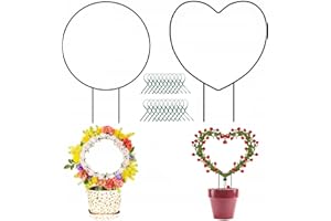 SIGANORPY 2PCS Metal Trellis with Black Coating, Iron Stand Climbing Holder for Potted Plants Flowers, Indoor & Outdoor, Includes 20 Plant Twist Tie, 1xRound+1xHeart