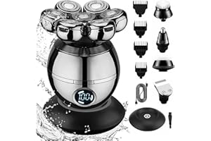 HyAdierTech Golarka elektryczna do golenia z łysą głową, wodoodporna elektryczna maszynka do golenia do brody 5 w 1 z 7 obrotowymi głowicami, profesjonalna maszynka do strzyżenia włosów dla mężczyzn z