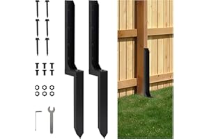 GUTE 2 Pack Heavy Duty Steel Fence Post Repair Stakes Kit – Ground Spike for Tilted or Broken Wooden Fence Posts – Metal Fence Post Nails for Sturdy Reinforcement & Stability