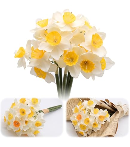 Hidyliu 6 stuks kunstmatige narcissen, kunstbloemen, zijden narcis, bruidsboeket, zijden bloemen van kunststof, voor tuin, feest, kantoor, decoratie