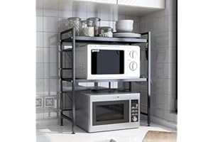 DAWNYIELD Étagère extensible à 3 Niveaux pour four à Micro ondes avec 3 Crochets de Suspension Support à micro-ondes Organisateur de Rangement de Cuisine
