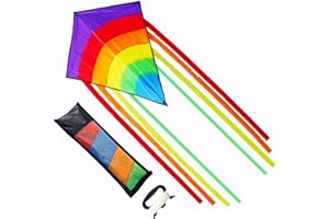 FORESTM Kites for Children, Easy to Fly Rainbow Delta Kites for Kids Ages 4-12, Perfect for Beginners, Outdoor Beach Toys with Colorful Tail, Kites and Flying Toys for Kids and Adults