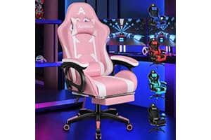 ALFORDSON Silla Gaming con Masaje de 2 Puntos, Silla Gamer con Reposapiés, Reposacabeza y Cojín Lumbar, Silla Escritorio de Oficina Ergonomica con Respaldo Alto, Rosa y Blanco