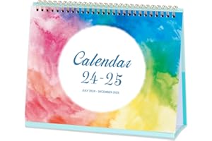 ARTFAN Calendario 2024-2025, calendario da tavolo 2024-2025, calendario 18 mesi da luglio 2024 a dicembre 2025, 25,4 x 21,1 cm, pagine memo - inchiostro acquerello arcobaleno