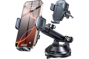 COOLPOW Support Téléphone Voiture【Ventouse Ultra Puissante】Porte Telephone Voiture Ventouse Telephone【360°Rotation】 Telephone Voiture Grille D'aération & Pare-Brise & Tableau de Bord pour iPhone Samsung GPS
