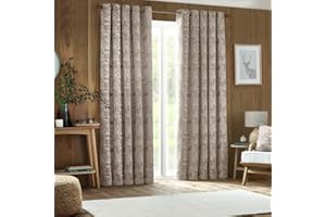 furn. Winter Woods Chenille Room Darkening Eyelet Curtains – Woodland Animals Pattern (Taupe - Width x Drop: 168 x 229cm / 66 x 90, 2 Panels)