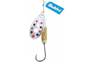Rublex - Pack de 5 Cucharillas de Pesca C-Turbo-3 APRN | Cebo Artificial de Pesca con Anzuelo Simple sin Muerte, Sistema de Clip y Acción de Giro Mejorado, Plata Puntos Rojos Negros, 5gr
