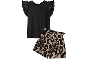 Arshiner Set di Abbigliamento per Ragazze T-shirt Estiva Pantaloncini Completo Bambini Cotone Maniche Volant Set di Abbigliamento per il Tempo Libero Moda Due Pezzi Ragazze con Tasca 6-14 Anni