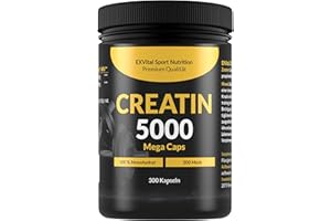 ‎EXVITAL Creatin 5000 Mega Caps, 5000 mg Creatin Monohydrat pro Tagesdosis, 300 vegane Kapseln, 100% rein mit Mesh Faktor 200- Vegan & laborgeprüft