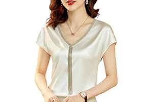 JUKETRON Camicie e Camicette da Donna alla Moda Top in Seta con Scollo a V e Maniche a Pipistrello in Raso per Donna Elegante da Ufficio Casual Ampia