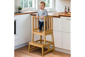 COSYLAND Torre Montessoriana Bambini – Torretta Montessoriana A Forma di “A” con Pedana Centrale Rinforzata – Torre Montessoriana da Cucina o Bagno, Convertibile in Doppio Sgabello – Colore Naturale