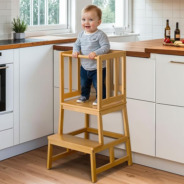 Tour D'apprentissage Fino Pour Enfant - Réglable En Hauteur - Hêtre Massif - 40x47x85cm - Blanc