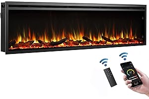 BALDERIA CrownFlame Atalanta 72" - Chimenea eléctrica empotrada con Calefactor 1000/2000 W, Efecto de Llama 3D Realista, función de crepitación integrada, Mando a Distancia, Temporizador, termostato - Negro