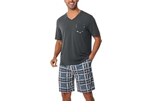 Uniexcosm Ensemble de Pyjama Été Pyjama Homme Coton Court Pyjama Homme Pantalon Manches Courtes