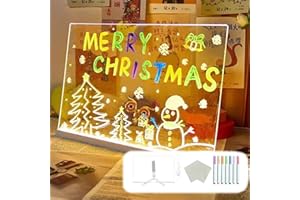 CHUNDA LED Note Board with 7 Colors Pen, 30x20 cm LED Drawing Board with Stand, Acrylic Light Up Kids Led Drawing Lamp, Desktop Light up Drawing Board for Kids School Home Office Cafe