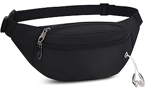 JAZUX Marsupio Sportivo Uomo Donna Grande con 3 Zip Tasche Cintura Regolabile e Dotato di jack per cuffie Impermeabile per Viaggio Ciclismo Running Escursionismo Campeggio Nero