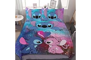 KGOSAUO Stitch Juego de ropa de cama de 135 x 200 cm y funda de almohada de 80 x 80 cm, microfibra suave 3D Stitch, juego de ropa de cama