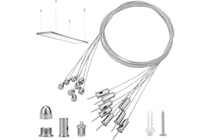 KIGNIOTE 8 Stück Seilaufhängung Einbauset 1,5mmx1,5m Decke Ohrstecker Drahtseil, Verstellbare Lampenaufhängung Drahtseil Spanner Drahtseilhalter Metall Deckenbefestiger Befestigungs für LED Panel Deckenleuchte