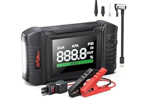 FLYLINKTECH Avviatore Emergenza per Auto, 20000mAh Booster Avviamento/Moto 5000A con Compressore 150PSI,12V Starter Batteria Auto (tutti i gas/10.0L Diesel) con Torcia, Display LCD, Ricarica USB