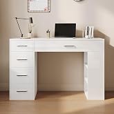 SONNI Large Computer Desk with 5 Drawers, White, 120 x 40 x 77 cm