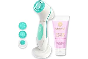 ‎LUMINEO Lumineo Unreine Haut Gesichtsreinigungsbürste mit 3 Bürstenköpfen aus medizinischem Silikon, elektrische USB Gesichtsbürste mit Reinigungsgel zu akne neigende, fettige und schuppige Haut (türkis)