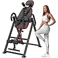 VEVOR Inversion Table, 300 lbs Capacity Heavy Duty Inversion Table, Decompression Back Stretcher Machine, Strength Training Equipment with Headrest, Ankle Lock, Adjustable Protective Belt, Red/Black