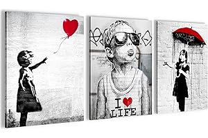 Novart Set Cuadros Decorativos Collage Banksy - Cuelgue su cuadro al instante - Street Art - 3 Partes - N003135a