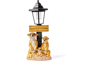 HH HOME HUT Solar Powered Garden Statue Ornament Welcome Meerkat Outdoor Decorative Sign Lantern Light Up LED Home Décor Figurine Accessories for Lawn Yard patio 30cm Tall