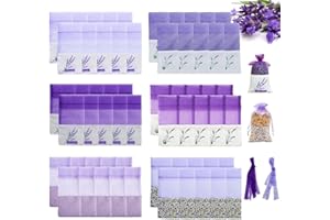 SAMSYOKI 60 Stück Lavendelsäckchen, Lavendel Beutel Leere Lavendelsäckchen Leer zum Befüllen mit Kordelzug Anti-Motten Lila Organzasäckchen Duftsäckchen für Lavendel Gewürz Kräuter