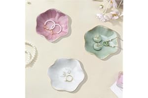 YoHyien 3 Stycken Keramiska Smyckesfat, Dekorativa Smyckesskål, Blommformade Ringfat, Smyckesfat för Halsband, Armband, Örhängen, Presenter Till Henne, Kvinnor, Brudshower (Rosa + Grön +