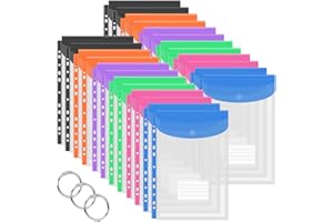 Vakki Torba na dokumenty A4, 24 sztuki, 6 kolorów, przezroczysta, A4, rozszerzana, wodoszczelna, z zapięciem na rzepy, do organizacji dokumentów, 24 sztuki