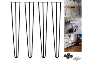 DICN 28 inch Metal Table Legs 71cm Black Steel Hairpin Table Leg Sturdy 3 Rod Mid Century Modern Furniture Industrial Style 10mm for Desk Dining Table DIY Furniture with Protector Feet & Screws (Set of 4)