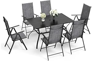 PHIVILLA PHI VILLA 6+1 Sitzgruppe 152×95 Metall Gartentisch, 7-Fach Verstellbar Hochlehner Klappbar Sets of 6, Wetterfest Gartenmöbel, Grau, Tisch 152 x 95 x 72 cm, Stühle 65 x 52 x 107 cm, (S7)