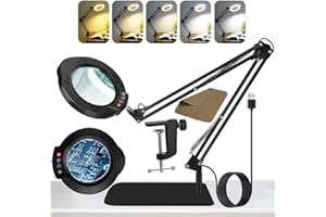 Kevsuvqin Lampada con Lente di Ingrandimento Professionale, 10x Lente di Ingrandimento con Luce, Lampada Lente Ingrandimento con Base Extra Larga e Clip in Metallo, 5 Modalità Colore, 10 di Luminosità