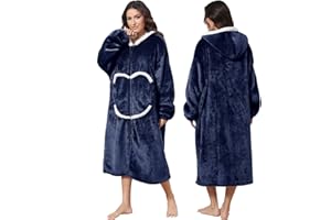‎FEELJAM FEELJAM Decke mit Ärmeln Kuscheldecke Hoodie Decken Frauen Decke mit Kapuze mit Reißverschluss und Taschen Wearable Blanket (Navy blau)