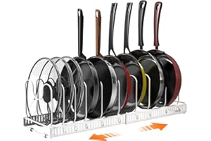 Puricon Organizador de Sartenes, Ollas y Tapas, Soporte Sartenes para Armario, 10 Compartimentos Solución de Almacenamiento Flexible para Espacio Limitado en La Cocina -Blanco