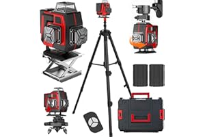 OAMGER Niveau Laser Vert Autonivelant 4x360°, Rotatif 4D 16 Lignes Autonivellement Niveau, Laser Chantier avec télécommande, base magnétique et Batterie rechargeables 2× 2400mAh (Avec trépied)
