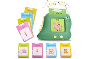 JOYJOYFUL (French and English) Talking Flash Card Learning Educational Toys for 2-6 Years Old Boys Girls, Sensory Toys Educational Speech Therapy Toys Dinosaur Montessori Toys Birthday Gift(112 card 224 Words)