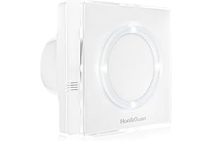 Hon&Guan Ventilatore da bagno da 100 mm, 95 m³/h, con luce LED, Sensore di Umidità, Timer, 10 W, per Montaggio a Parete, per Bagno, Ventilatore, Copertura in Vetro, Silenziosa, Bianco
