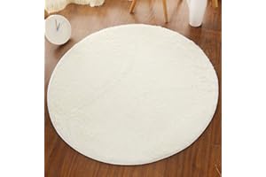 Shengwan Teppich Runder Shaggy Zimmerteppich Waschbar Sitzkissen Teppich für Kinderzimmer, Schlafzimmer, Wohnzimmer Beige Durchmesser 110cm