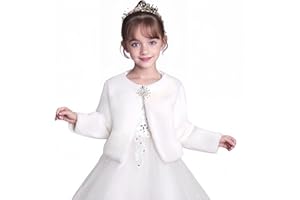 Proumhang Bolero Shrug pour Enfants Veste en Fausse Fourrure Blanche Manteau Shawl Tippet Cape d'hiver Chaude Vêtements de Mariage pour Fille Fleurie Cardigan Outwear