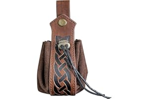 COSFAN Sac de ceinture en Cuir Viking, Pochette à Cordon Marron, Sac de Taille en Faux Cuir médiéval, Sac de dés rétro Portable, Costume de Cosplay Renaissance LARP